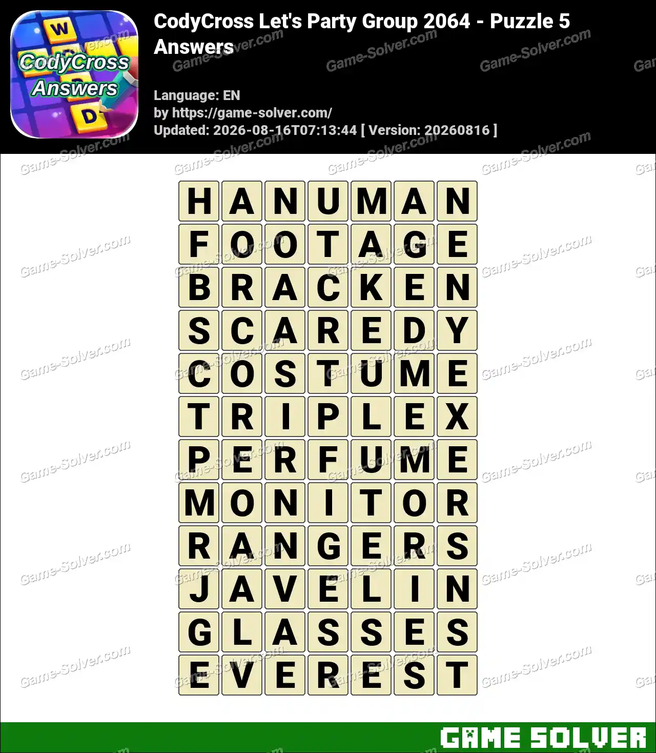 CodyCross Let’s Party Group 2064 – Puzzle 5 Answers
